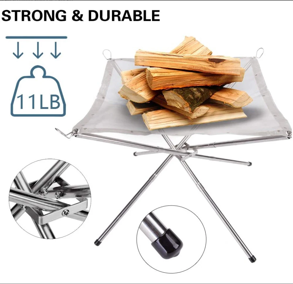 Portable Folding Collapsable Outdoor Camping Steel Mesh Wood Burning Furnace Grill Fireplace Fire Pit