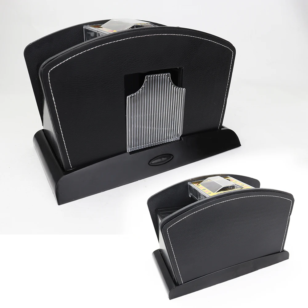 Hot selling 1-4 leather deck poker card shuffler black automatic rummy machine for casino game