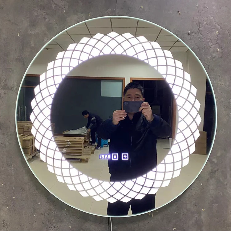 Multifunctional bathroom illuminated 3 color round mirror led