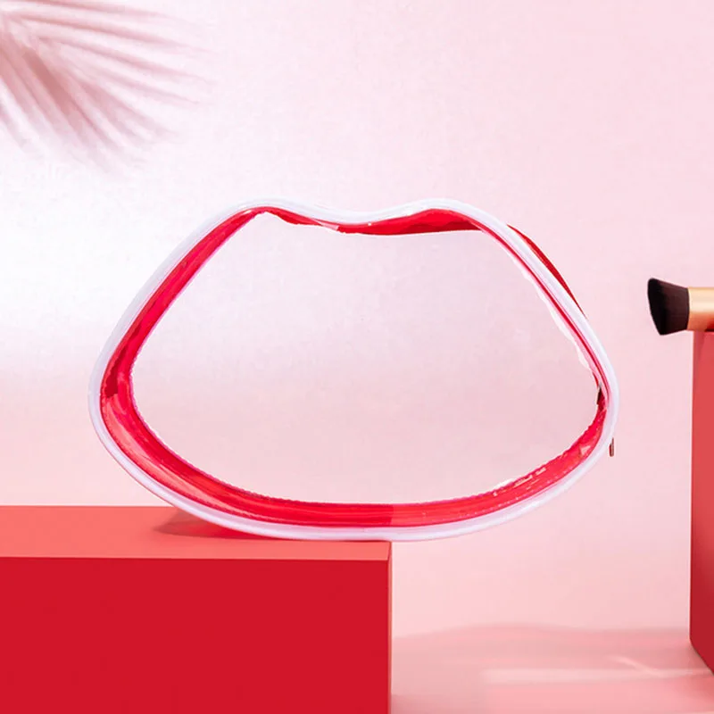 Custom private labels PVC makeup bags lip shaped cosmetic bag