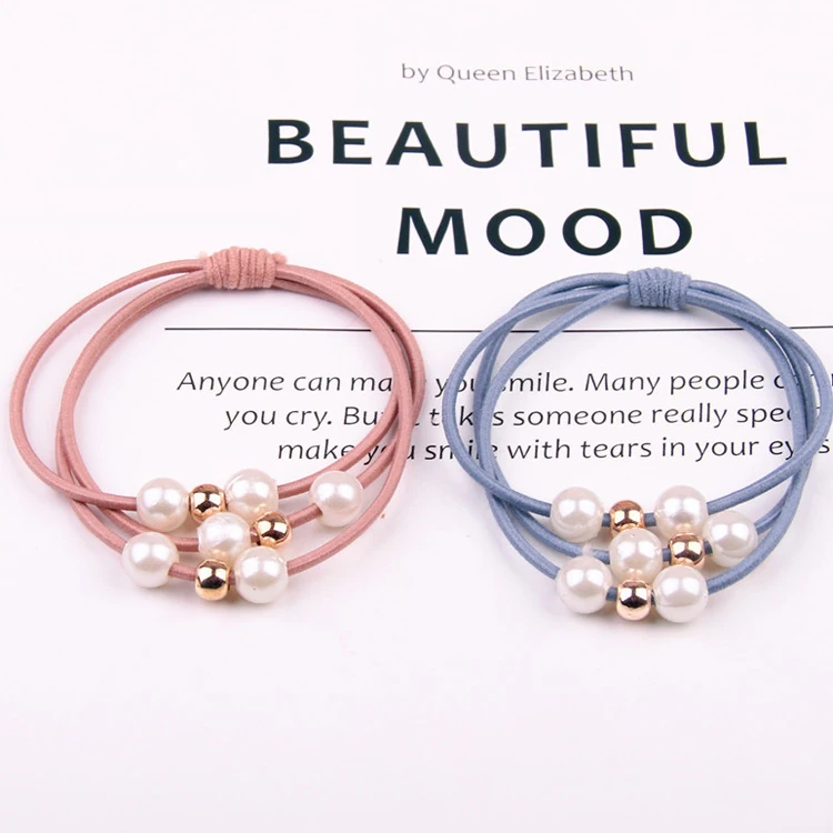 Wholesale Girls Korean version pearl hair ring  rubber band hair rope new knotted head rope for women