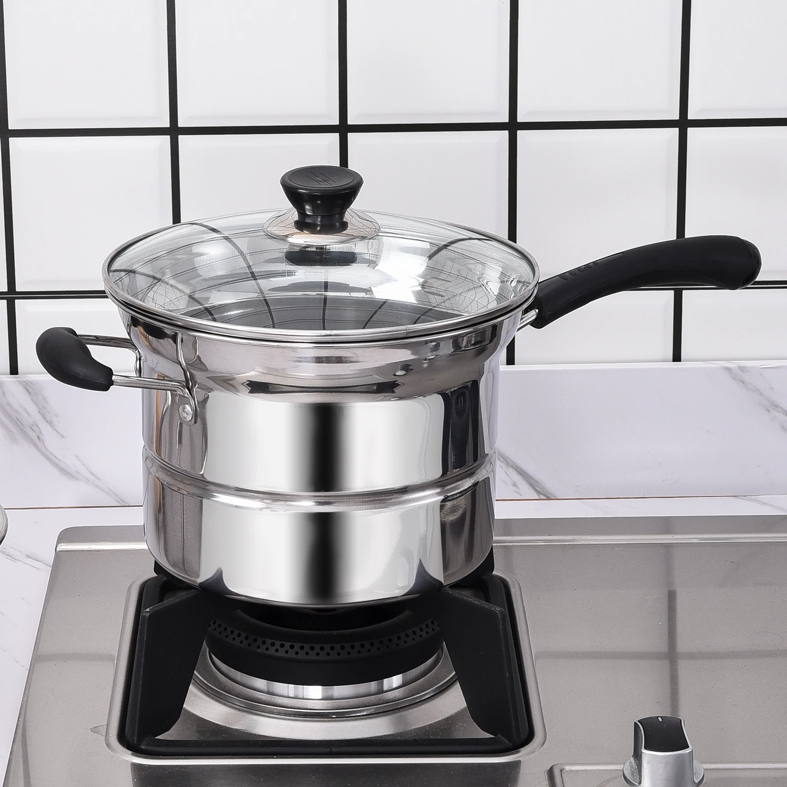 5 Pieces Stainless Steel Stock Pot Cooking Stock Pot with Strainer Rack Set Home Kitchen Cooking Tools