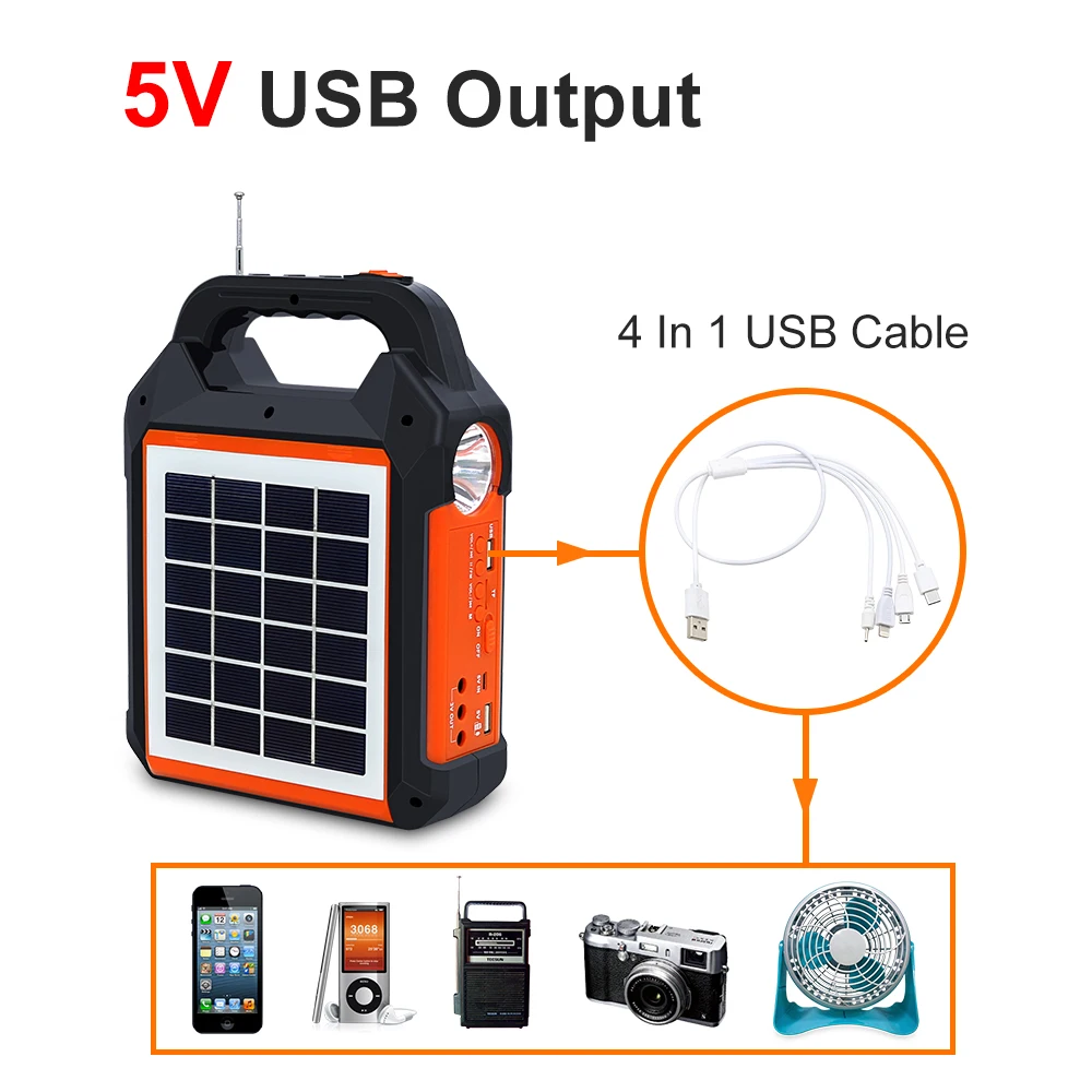 Solar Radio Lights 18650 Battery Lithium Solar Camping Lights Detachable Solar Panel Design with Speaker FM Radio