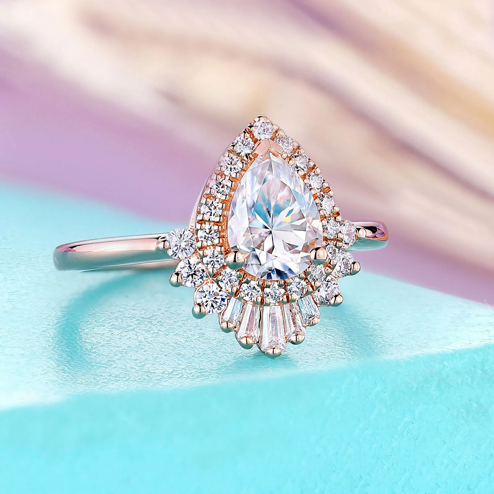 Pear Shaped Moissanite Bridal Ring Engagement Wedding Women Diamond Halo Pave14K Solid Gold Anniversary Promise Gift for Her