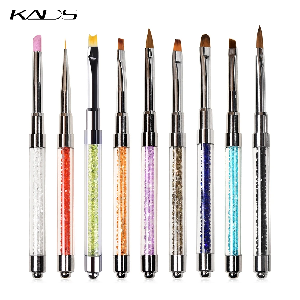 KADS Hot Sell Custom Logo Rhinestones Kolinsky Acrylic Marble Brushes Flower Painting UV GEL Nail Art Brush Set Manicure Tool