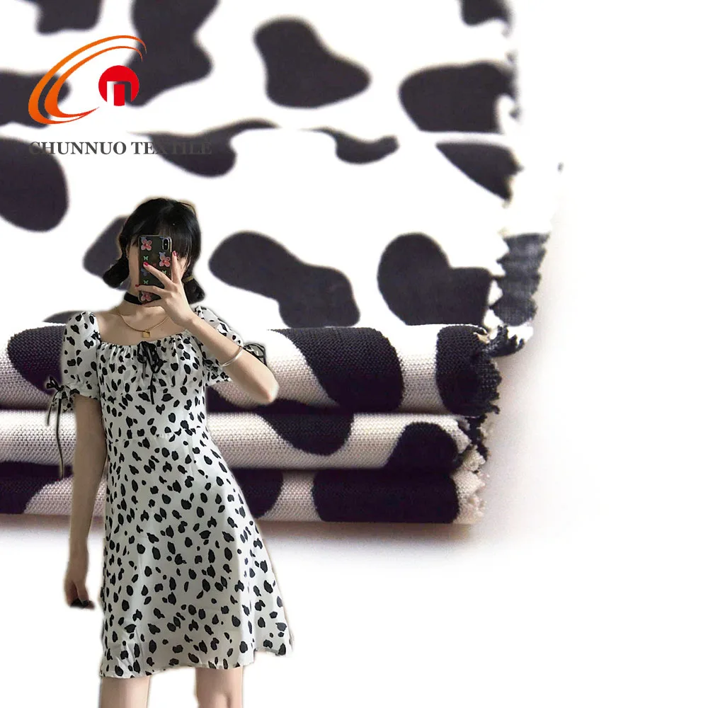 Chunnuo, полиэстер, спандекс, Fdy, белая и черная ткань с рисунком коровы