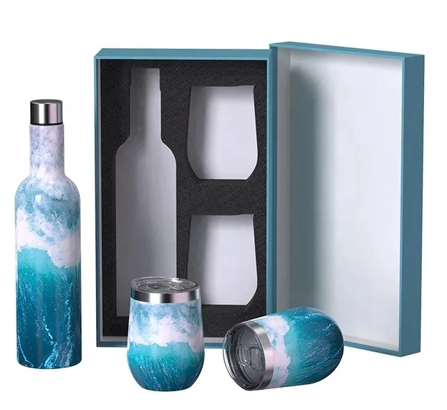 Amazon Hot Sell 600ml  Stainless Steel Insulated Wine Growler Two 12OZ Eggshell Wine Glass Tumbler Gift Set