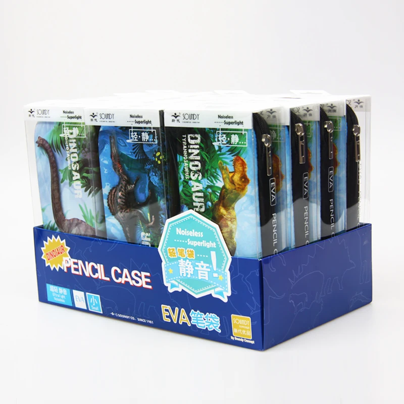 Hot sell wholesale custom EVA dinosaur Pencil case for children school supplies luminous Cartoon Pencil box for kid