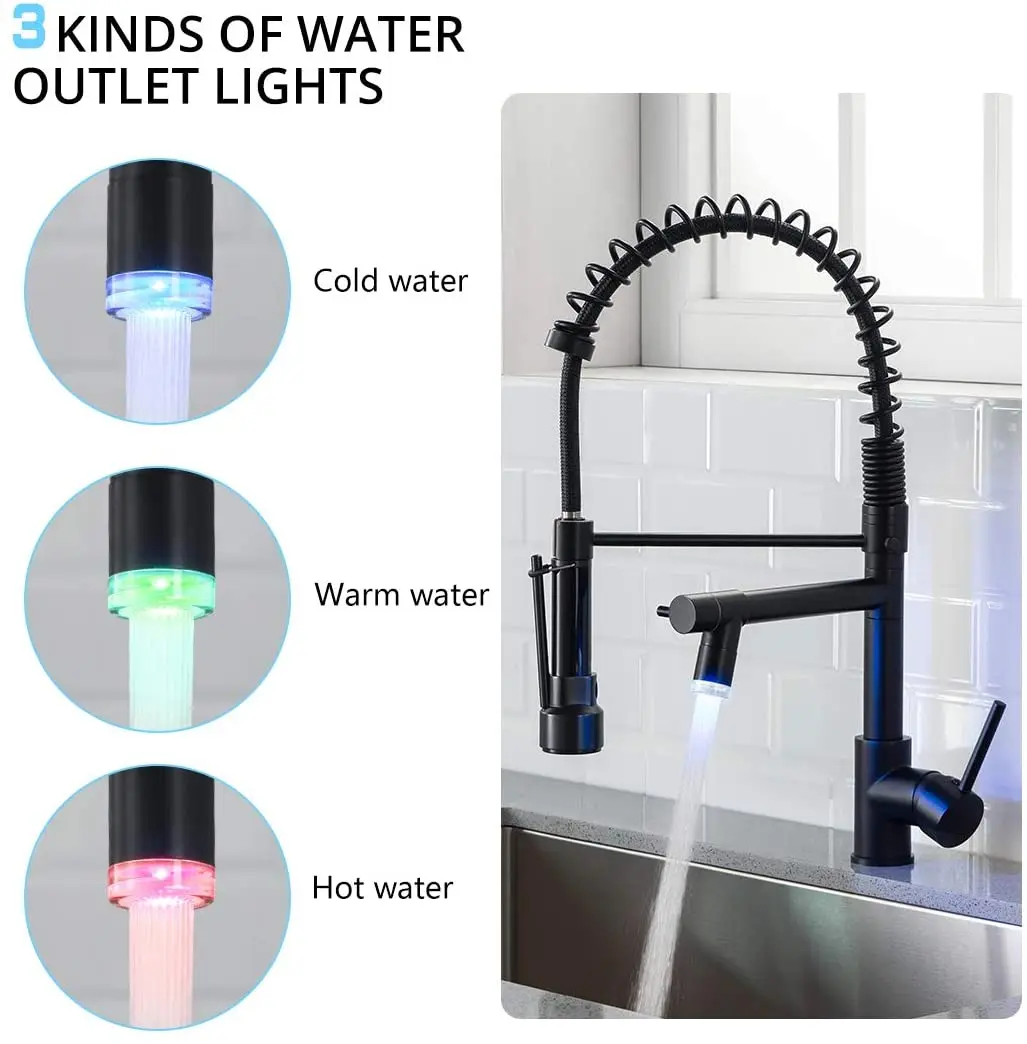 Kitchen Sink Faucet Faucet Black Taps Pull-down Sprayer Brass Ceramic Modern Contemporary Single Handle Spring 5 Years Pull Down