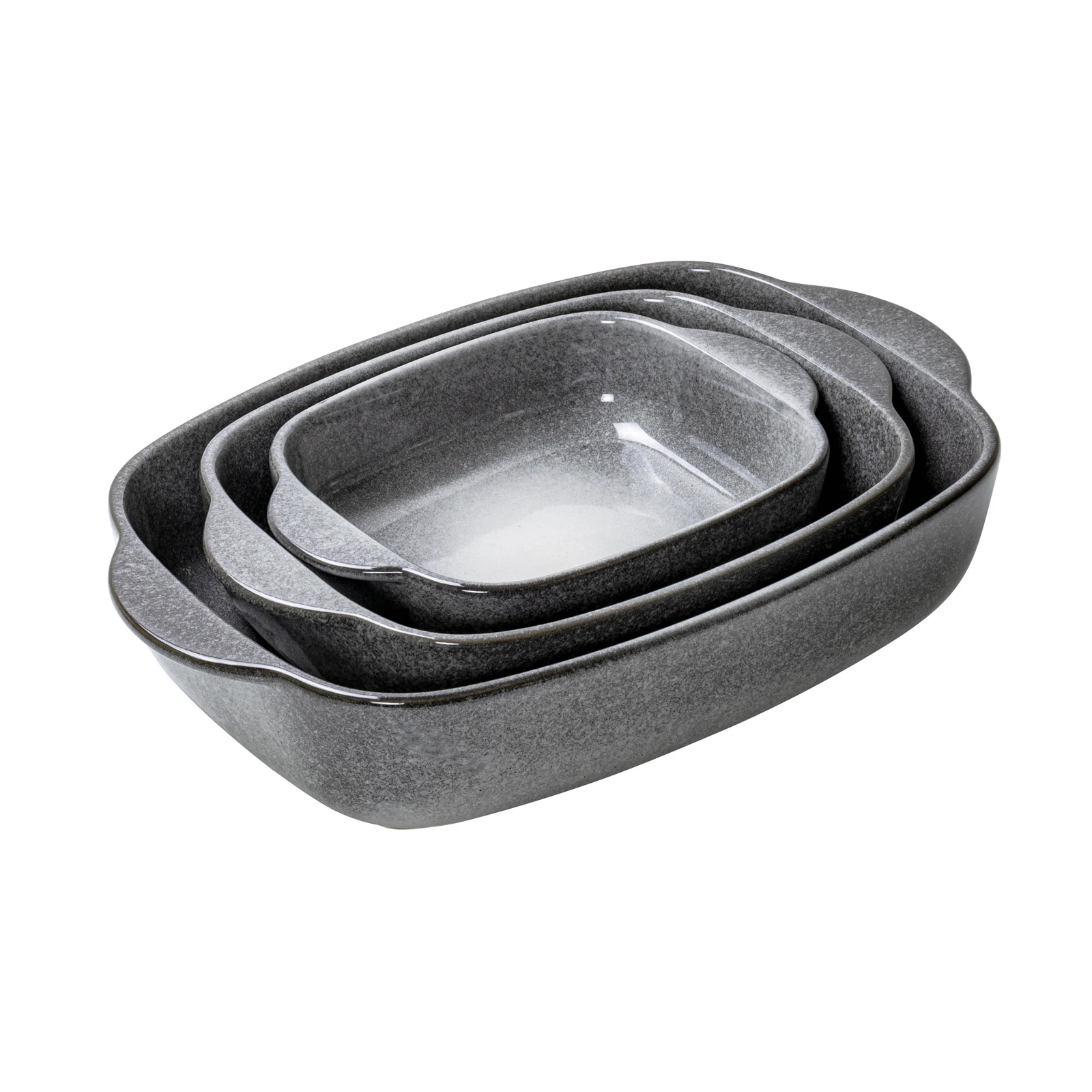 New Whosale Of New Products Ceramic Baking Pan With 2 Handles Set of 3 Gray Gradient Rectangular Baking Dish For Kitchen