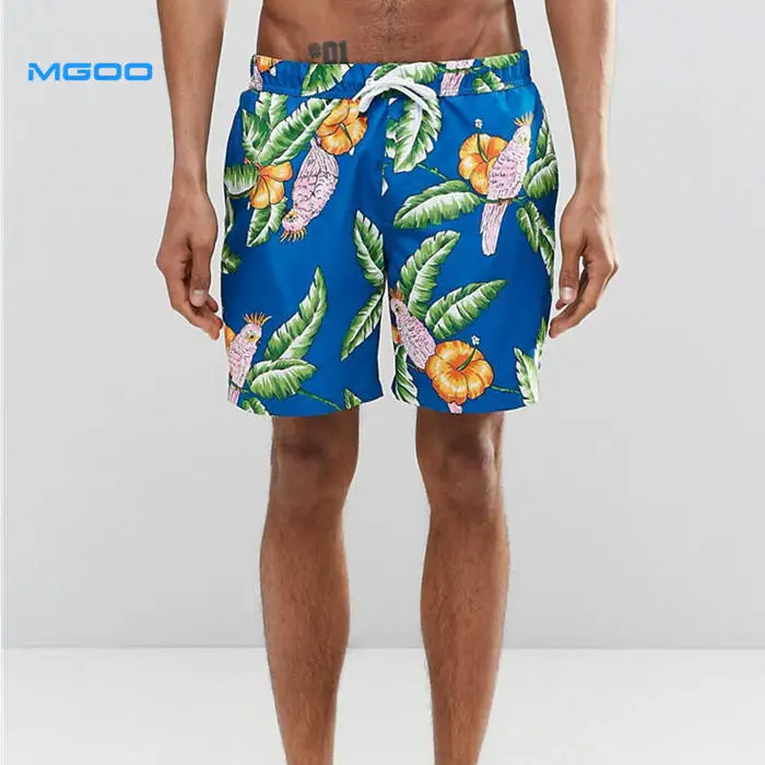 Polyester Beach Shorts Men Surfing Board Short Parrots Printing Swimwear Swimsuit Swim Shorts