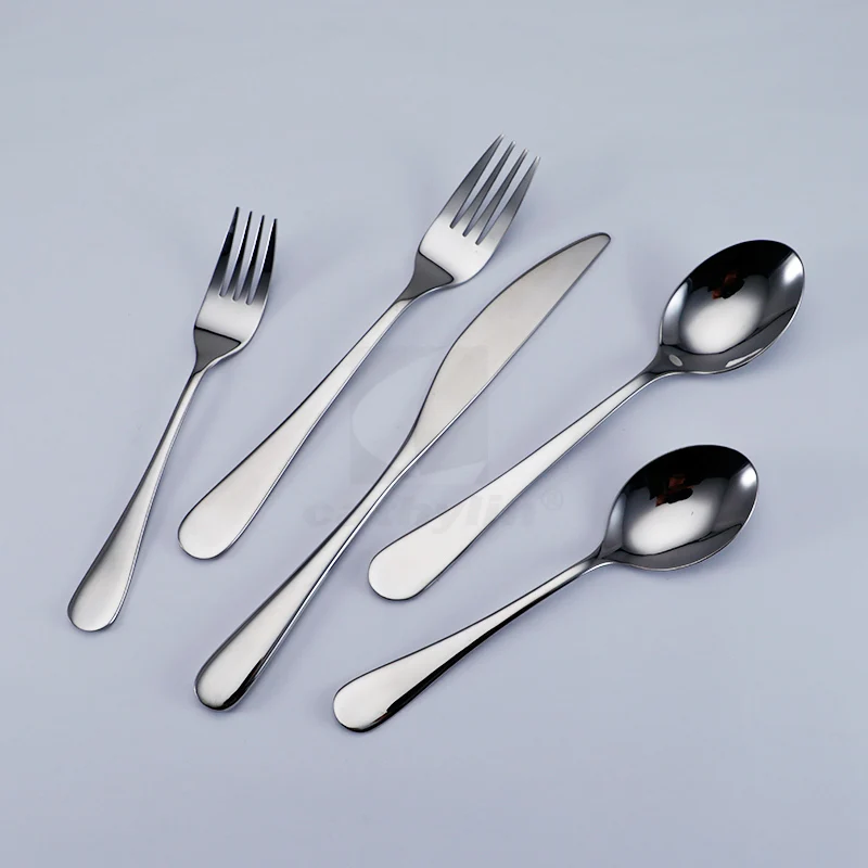 Custom 5 PCS Cutlery Spoon Fork Knife Stainless Steel 304 Silverware Set with Round Thick Handle for Restaurant