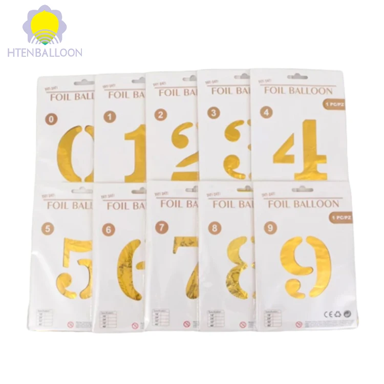 Hot Individual Card Packing 16 Inch Number Foil Balloons Happy Birthday yiwu Number 0 - 9 Balloons for Party Decoration