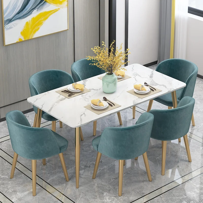 
Light Luxury Rock Plate Modern Simple Household Small House Type Online Celebrity Nordic Europe Marble Dining Table And Chair 