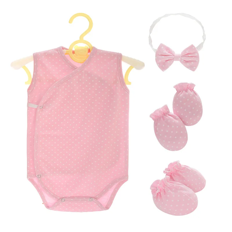 2022 Hot Sale Wholesale Price Baby  romper foot cover mittens hair band 100% Cotton flower Newborn Baby 4 pcs set