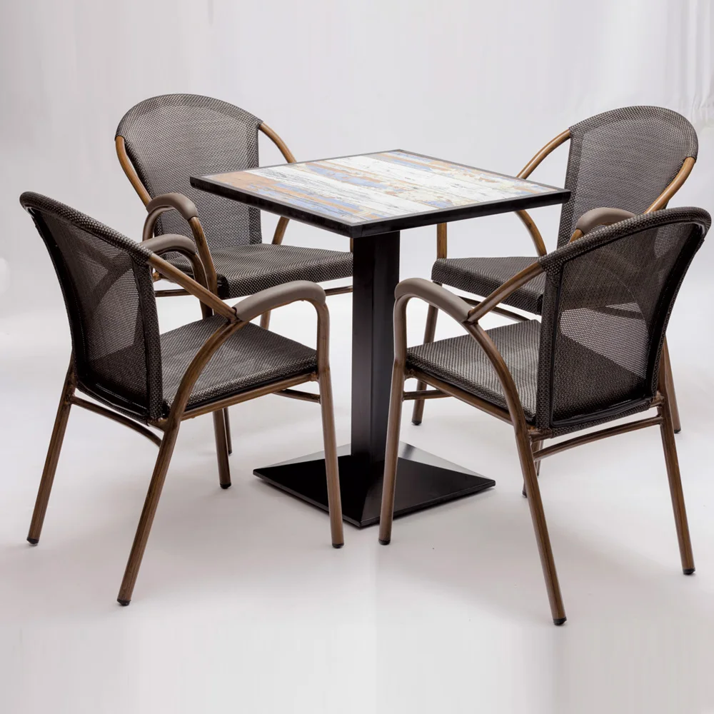 
Outdoor garden coffee dining table set and texti-lene bistro fabric wicker chair 