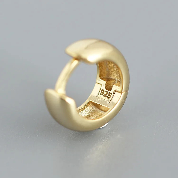 Rainbowking S925 sterling silver ins minimalist glossy round earrings versatile heavy texture earrings fine jewelry earrings