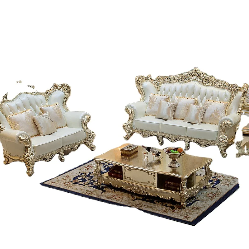 
Villa Sofa 3+2+1 Living Room Big House Sofa Europe Genuine Leather Solid Wood Carved Luxury Sofa Sets 