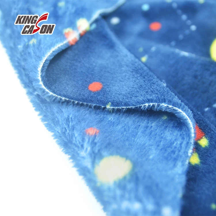 Kingcason OEM Custom Space Pattern Printed Blue Recycled 230gsm 240gsm 1.6m Coral Flannel Fleece Fabrics For Winter Home Textile