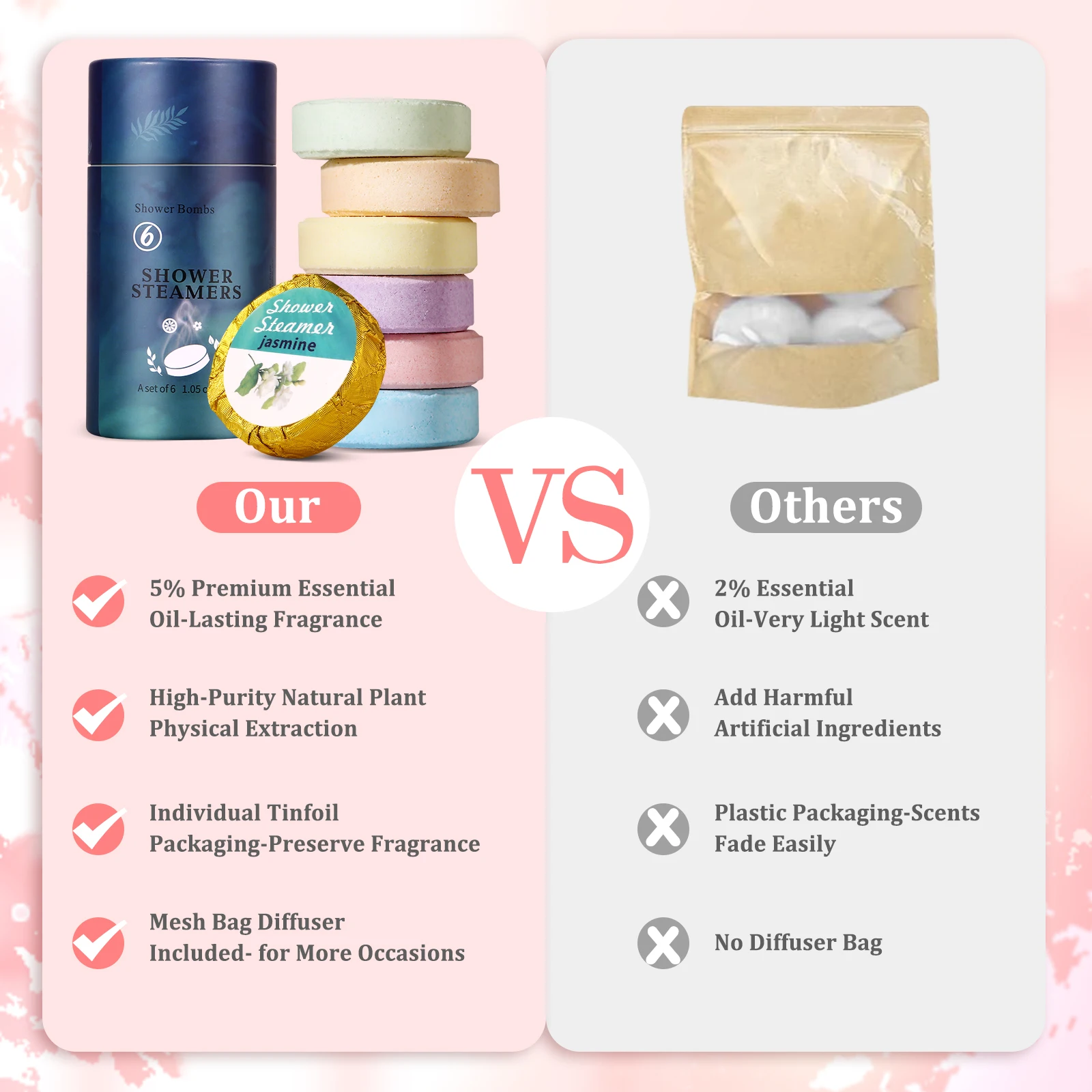 Custom Private Label Scented and Packing Organic Fresh Relief Natural Shower Steamer for Aromatherapy 6 Tablets