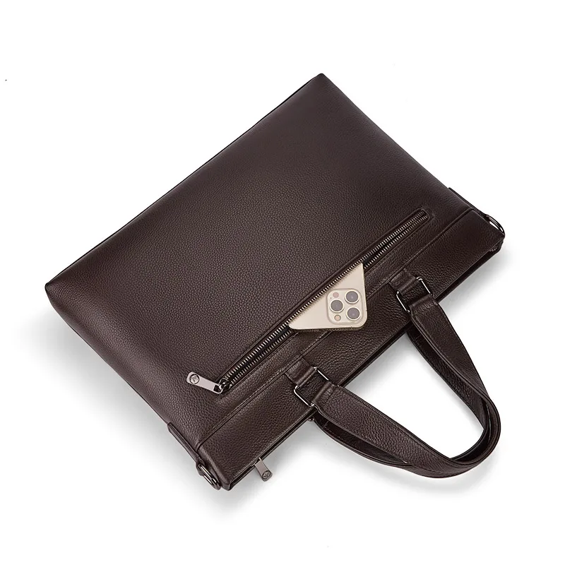 Hot sale genuine leather men briefcase fashion retro black men business handbag laptop bag supplier OEM