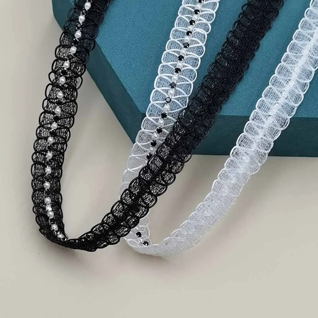 JFL074 Fashion diamond chain sequin tube bead code lace wedding dress headwear collar decorative lace garment accessories