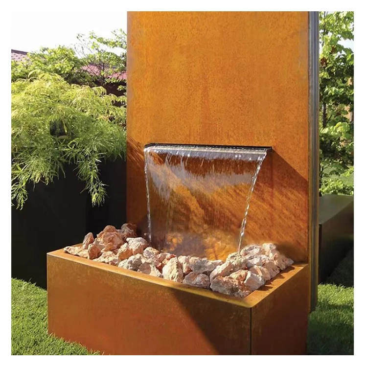 Home decor garden water fall outdoor corten water fountain steel garden water fountain