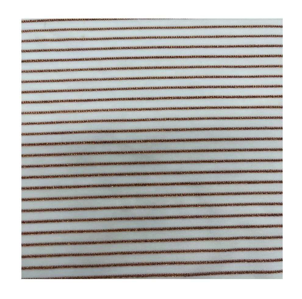 ODM OEM copper wire stripe bikini fabric spandex swimwear swimsuit nylon metallic custom fabricas de telas cossie tabric