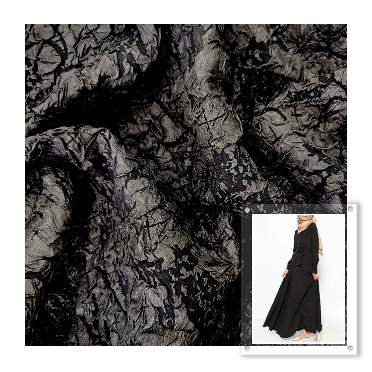 black patterned jacquard fabric woven black fabric for abaya korean 100% polyester fabric for abaya muslim