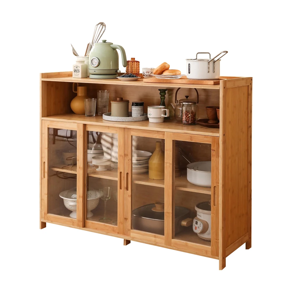 Dinning Room Sideboard Buffet Bamboo Kitchen Cabinet with Storage,Console Server Table With Doors & Shelf