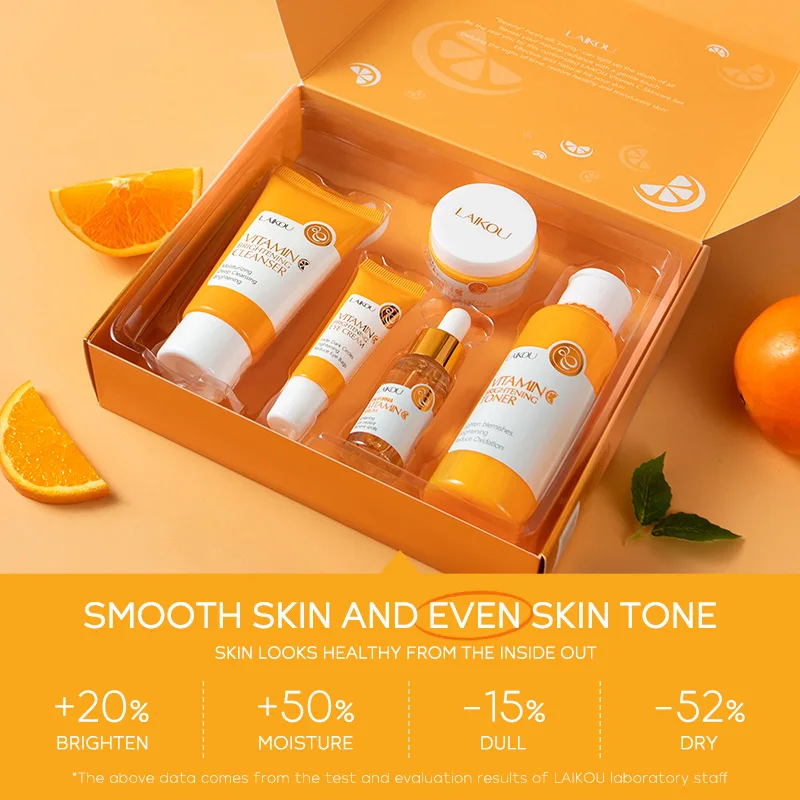 Popular Cosmetics Vitamin C Skin Care Set Anti-Aging Vit C Serum and Cream Kit Whitening Brightening Moisturizing Set for Face