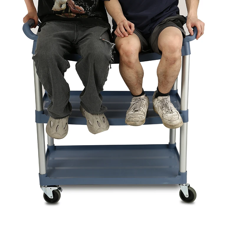 Kitchen Hotel 3-Tier Household Plastic Collect Boxes Tableware Dish Mobile Dolly Cleaning Service Trolley