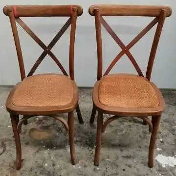 Factory Banquet Event Chair Stacking Wedding Bamboo Rattan Cushion Solid Wooden Cross Back Chair