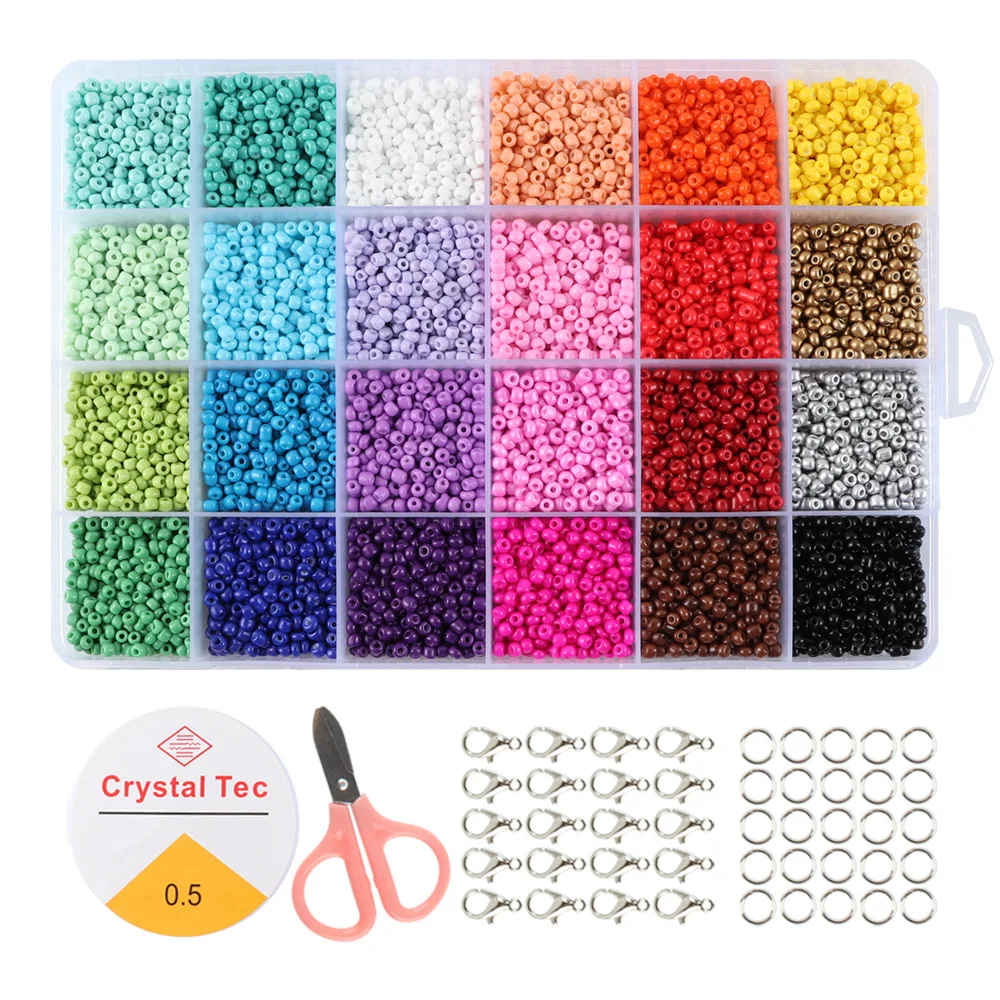 24 Soild Colors Box Set 2/3/4mm Glass Seed Beads Set For Jewelry Making Bracelet Necklace Baked Ring DIY Handmade Pearl Bead Kit