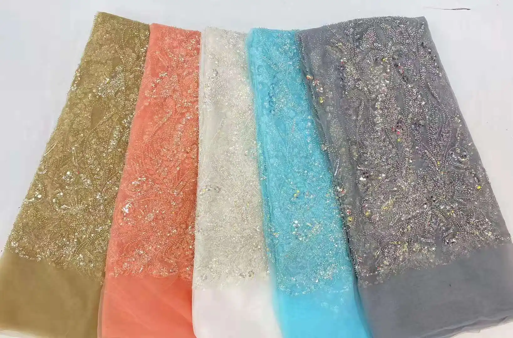 Бусины ткань тюль сетка блестки запас дизайн No MOQ разные цвета для платья