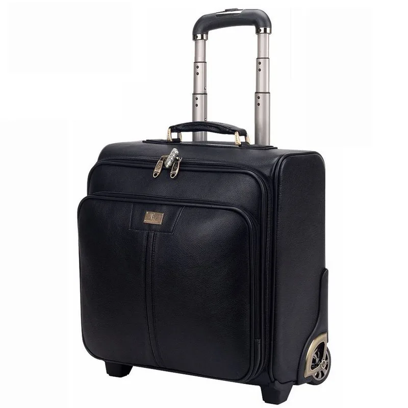 2024 High Quality Customized Suitcase Real Leather Travel Luggage Bag Travel Bag With Wheels for Men
