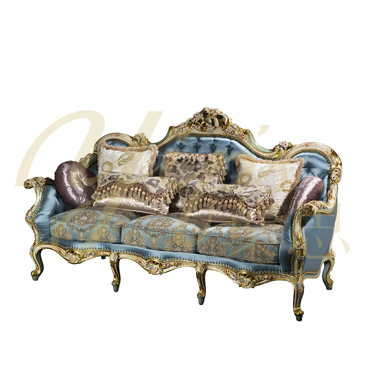 Yips LD-1203-0154 French Series Handpainted Rose Pattern Classical Luxury 3 Seater Sofa With Fabric