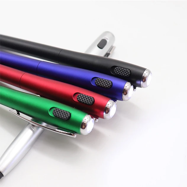 Metallic Colored Barrel LED Light Plastic Ball Pen With LED Light Printed Logo Stylus On Tip