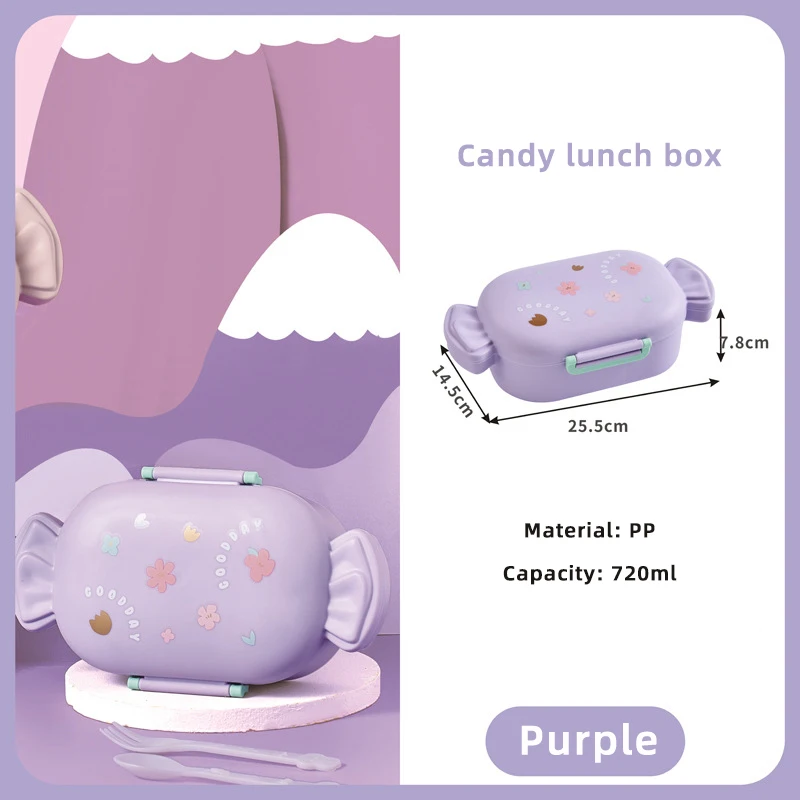 Cute Cartoon Candy Two-compartment Lunch Box Kitchen Student School Office Worker Microwave Oven Lunch Box with Spork