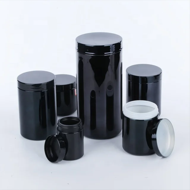 
Wholesale Wide Mouth 1oz 2oz 3oz 4oz 5oz 6oz 8oz black PET plastic jars with lids for food storage, cosmetic packaging container 