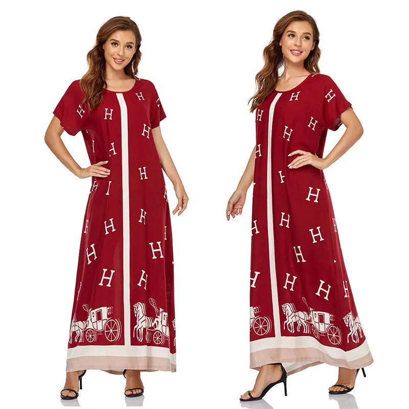 Summer Middle East Dubai Short Sleeves Ropa Islamica Para Mujer Abaya Traditional Women Long Muslim Dresses Islamic Clothing