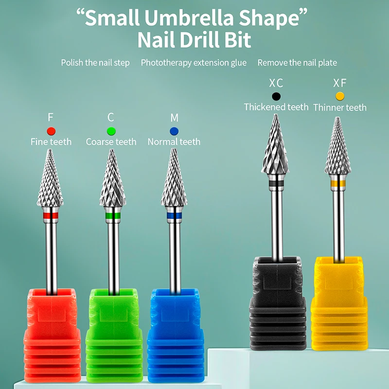 Tungsten Steel Milling Cutters For Manicure Removing Gel Polish Nail Drill Bits Umbrella Shape Electric Equipment Tools