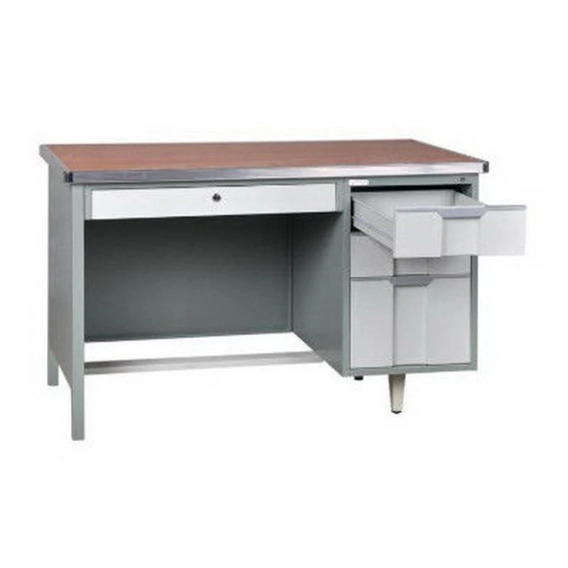 Modern Single Pedestal Steel and Wood Computer Desk Modular Office Furniture for Home Use Iron and Wooden Standing Desk