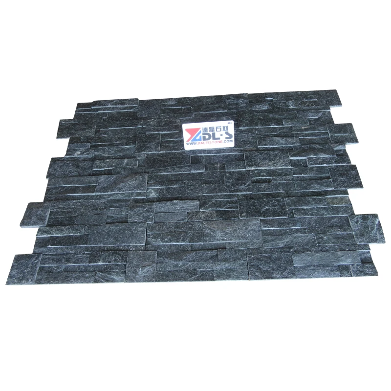 European Style Black Quartzite Slate Culture Stone S Shape Exterior Panels Stone Wall Cladding