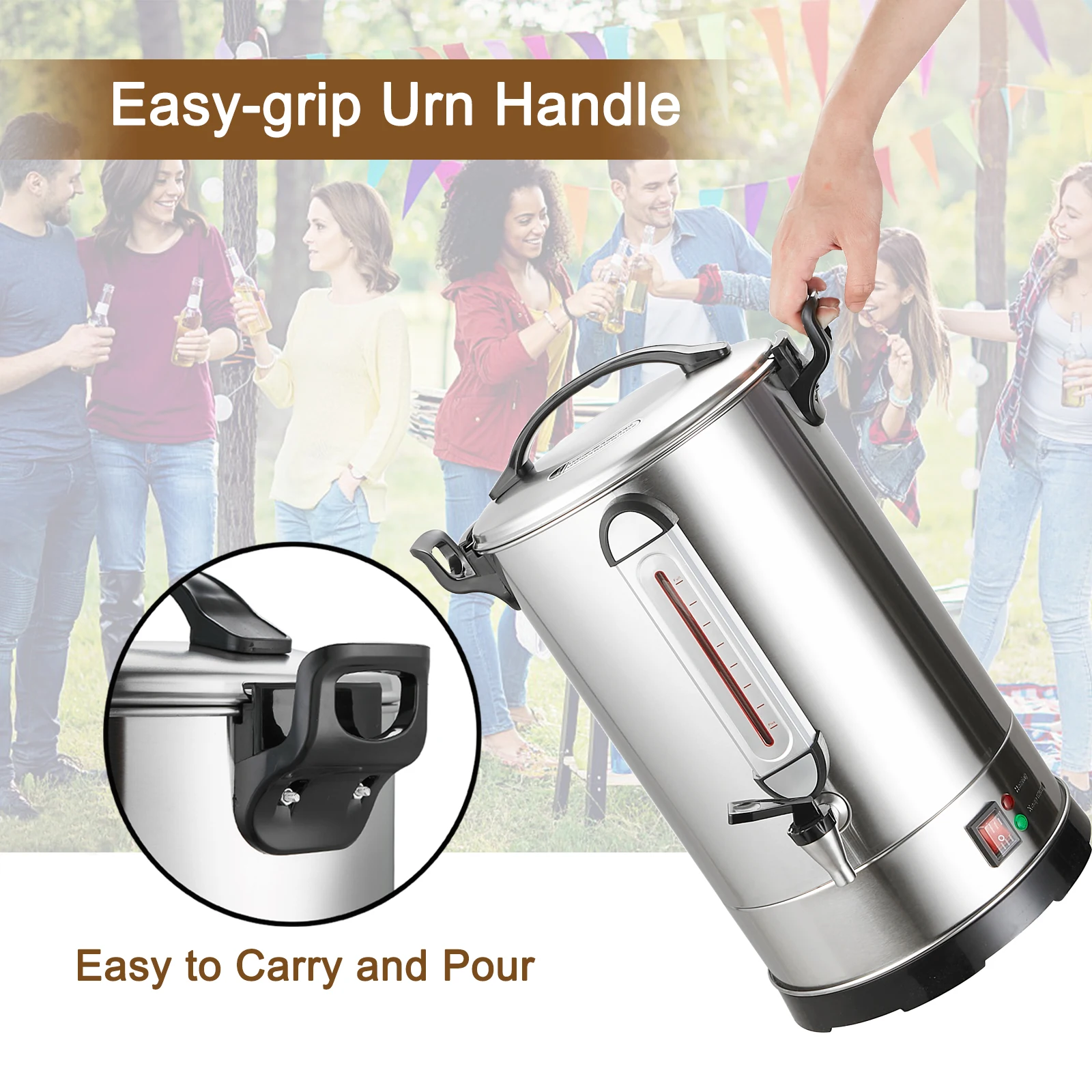 Popular Appliances Large Brewing Powder Coffee Maker 12L Coffee Boiler Machine with ETL Electric Silver Stainless Steel 1600W