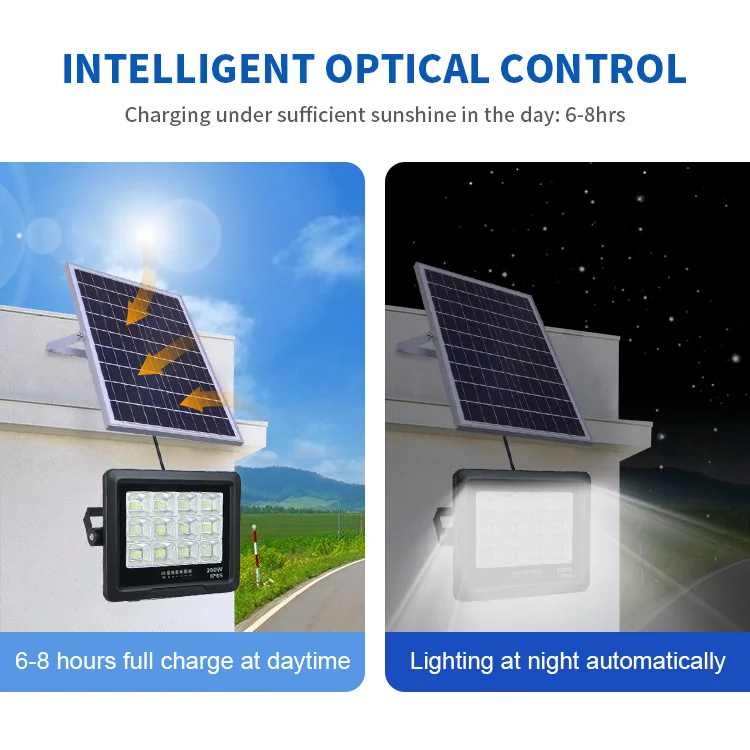KCD All In Two Solar Floodlight Optical Lens Rechargeable Smart 40w 50w 100w 200w 300w 500w Solar Flood Light With Motion Sensor