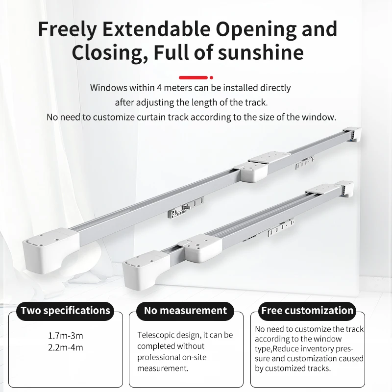 Customized DIY Smart Motorized Runner Aluminum Alloy Poles Rail Sheer Blackout Fabric Tuya Wifi Curtain Track