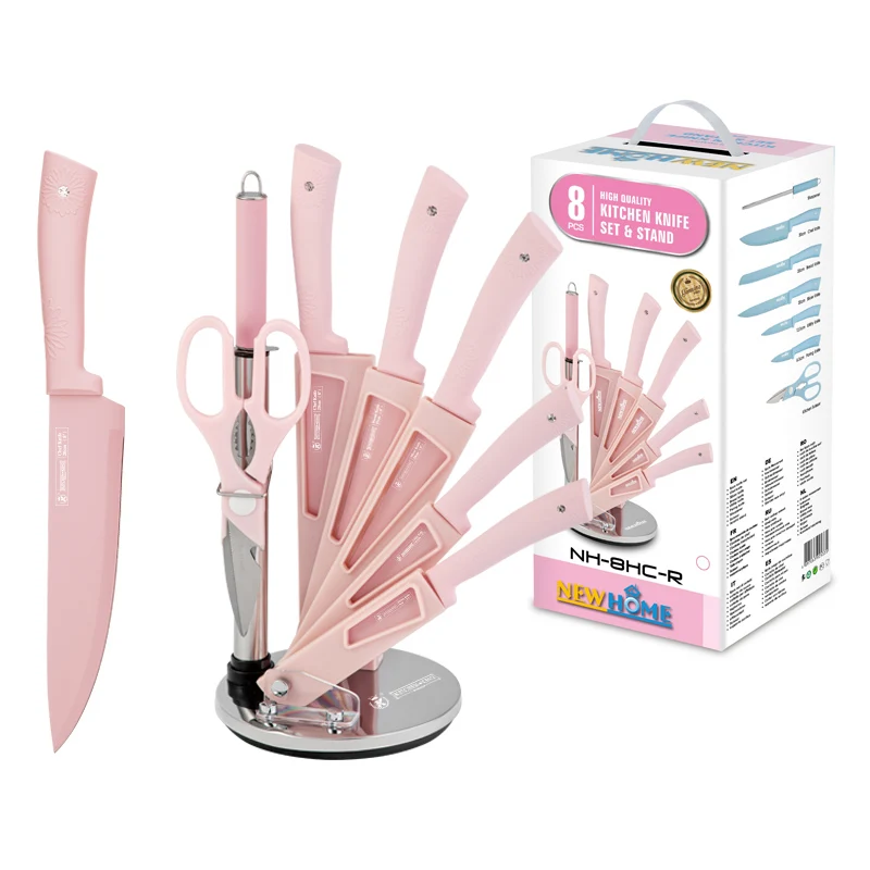 Kitchen King Pink kitchen knife set 8 pcs All-purpose Professional Chef Colorful Home Knife Dishwasher Safe