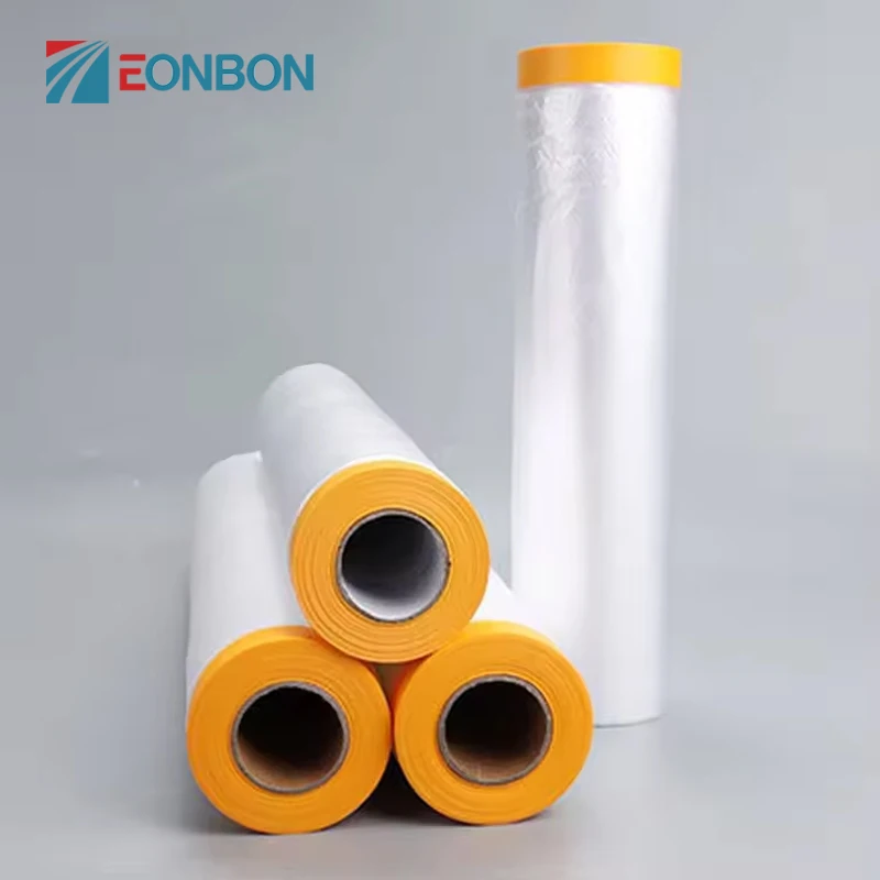 EONBON 55cm*25m Plastic Drop Cloth Plastic Sheeting Masking Film with Masking Tape Pre-Taped Masking Film