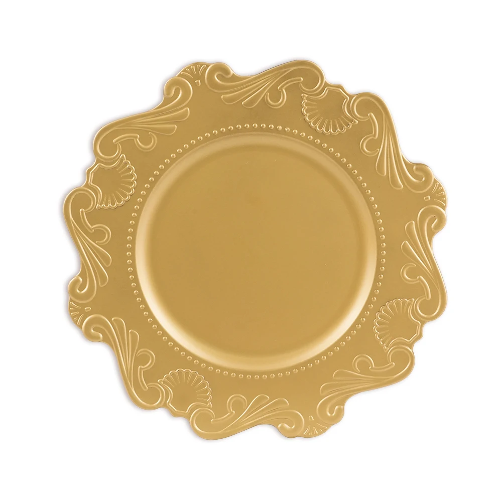 Wholesale 13 Inch Round Floral Sponge Charger Plates Wedding Party Decoration Wedding Decoration Round Gold Reef Charger Plates